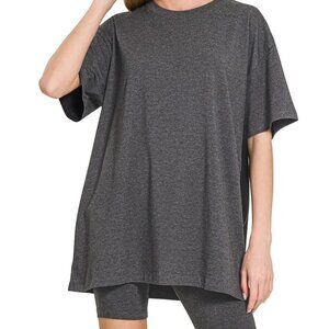 Zenana Cotton Round Neck Top & Biker Shorts